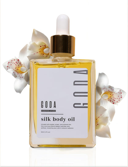 GODA Silk Body Oil Women - Firming Anti Aging Moisturizing Formula, Crepey Skin Hydrating After Shower, Scented Organic Blend Premium Skincare